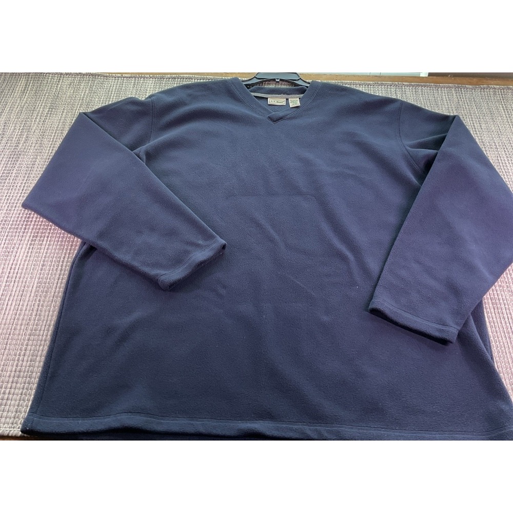 LL Bean Mens XXL Tall Navy Blue Fleece V-Neck Pullover Sweater 0JD46